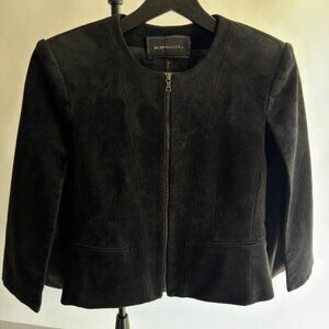 XS BCBGMaxAzria sleeveless black velvet/vegan suede cape blazer